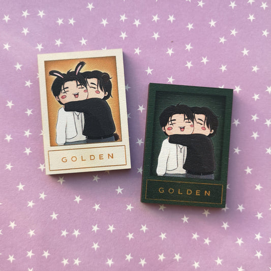 Eco Friendly Wooden 2 Inch Pin - Golden Taekook Jungkook Taehyung