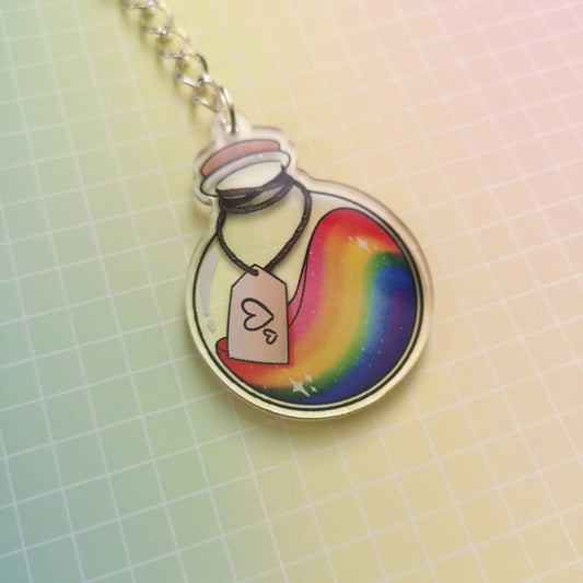 Eco Friendly Acrylic Double Sided 2 Inch Keychain - Rainbow Pride Potion Bottle