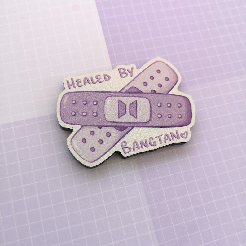 Eco Friendly Wooden 2 Inch Pin - BTS OT7 Bangtan Bandaid