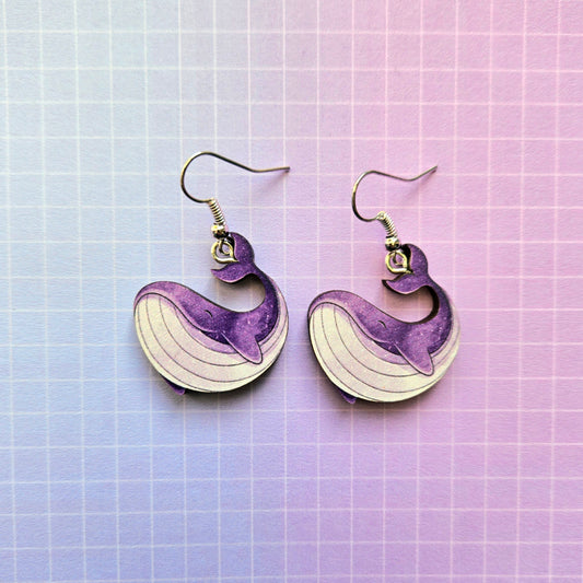 Eco Friendly 1 Inch Wooden Dangle Earrings - Bora Whale Bangtan