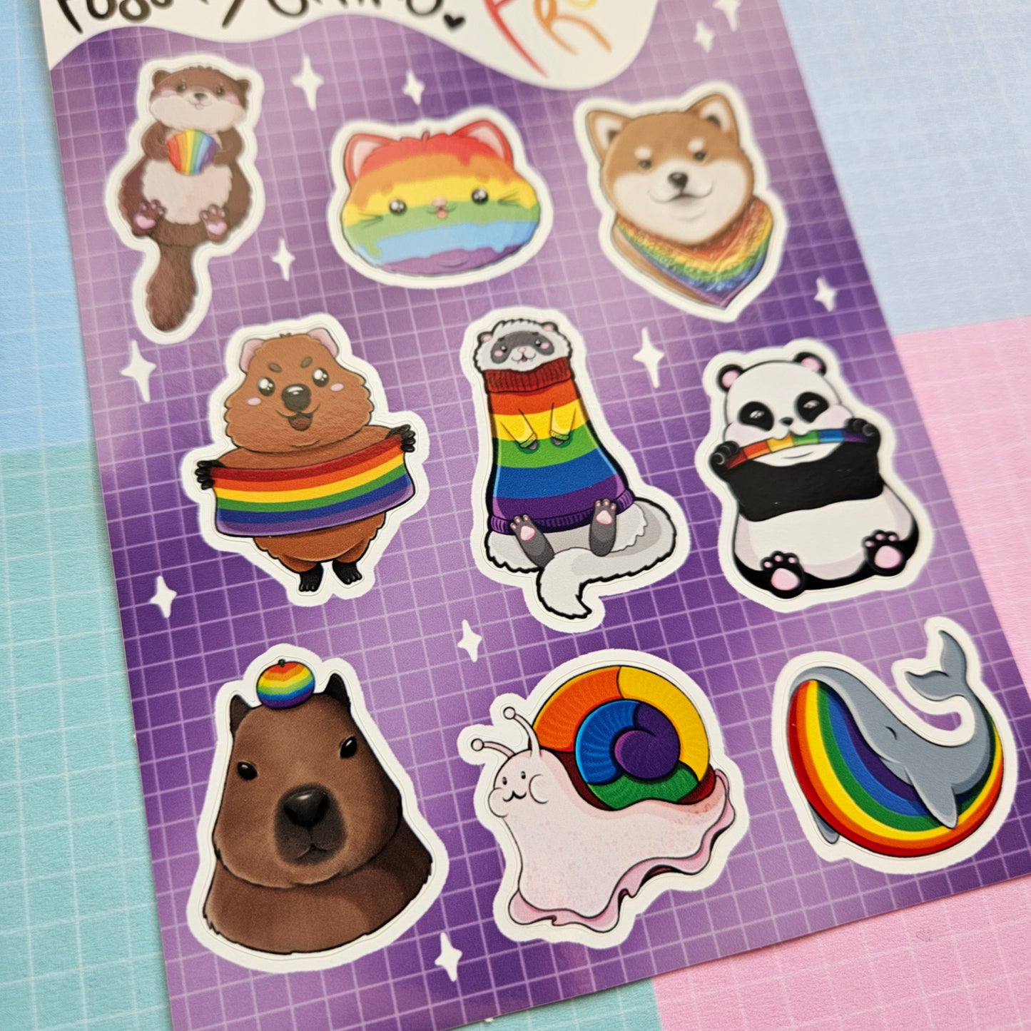 A6 Glossy Sticker Sheet - Rainbow Pride Animals