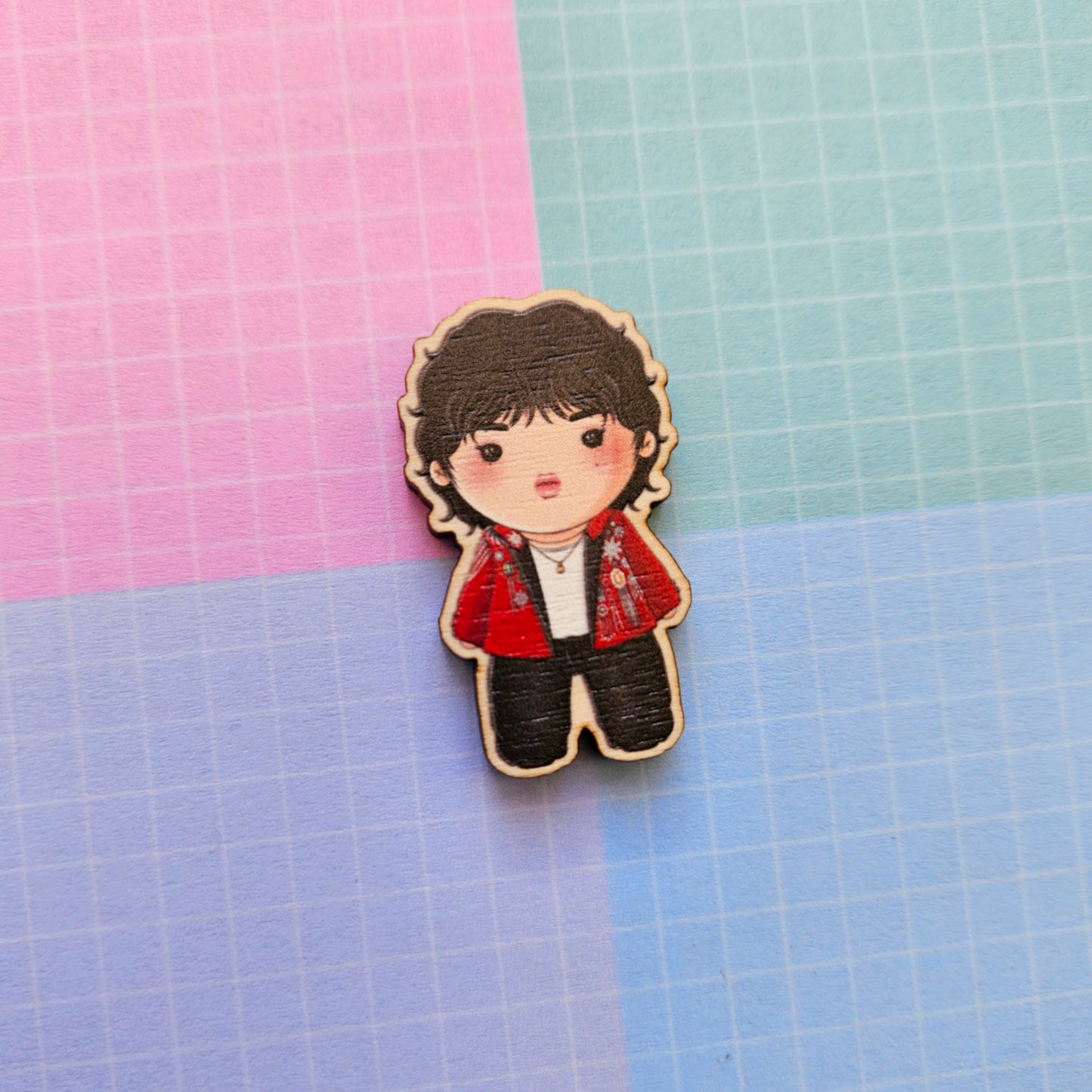 Eco Friendly Wooden 1.5 Inch Pin - Kim Taehyung V Winter Ahead Chibi