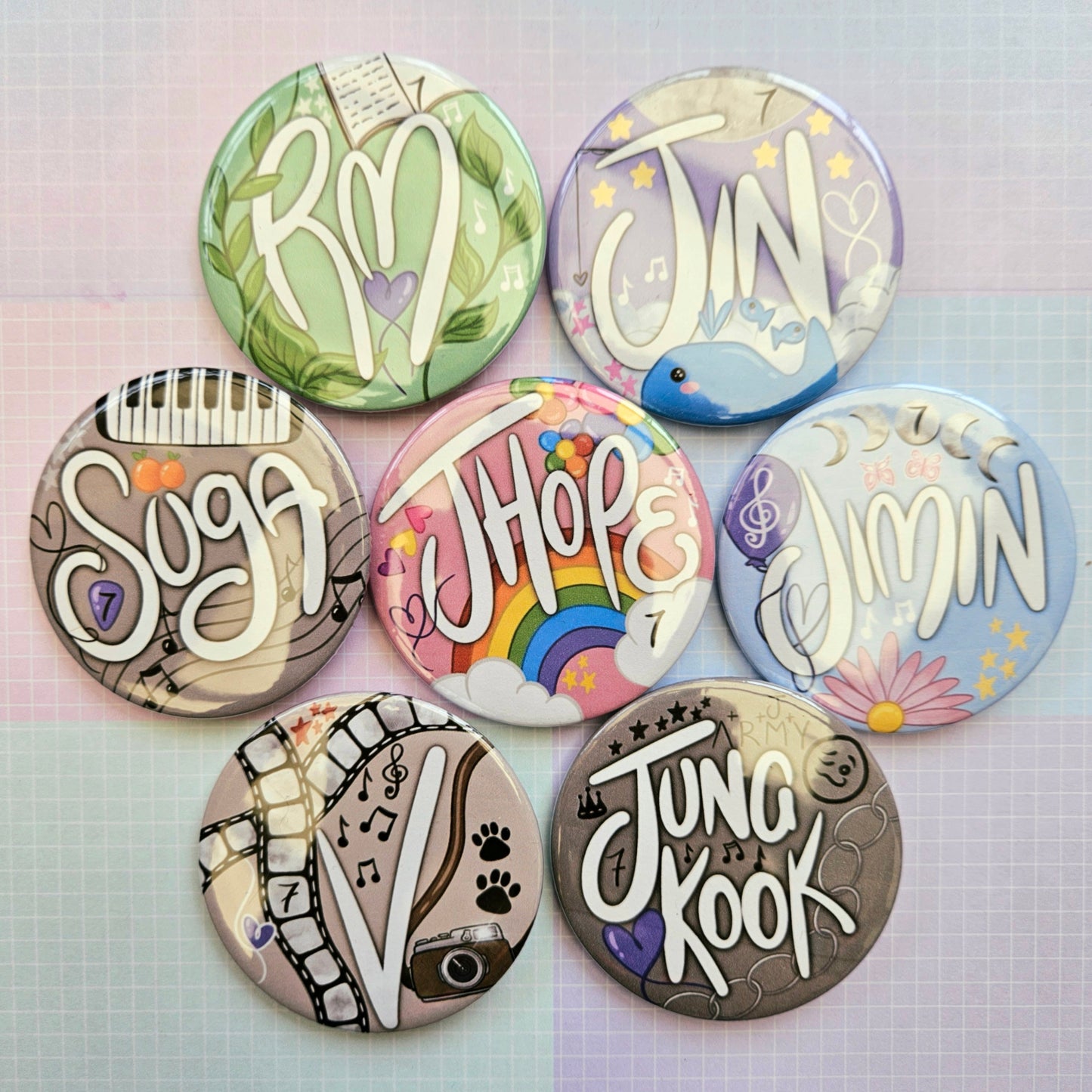 38mm Or 58mm Button Badge - BTS Aesthetic Member Names