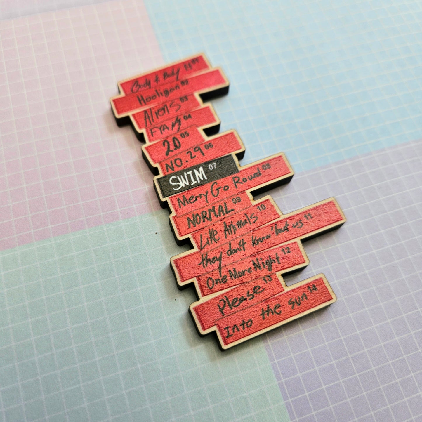 Eco Friendly Wooden 3 Inch Pin - Tracklist