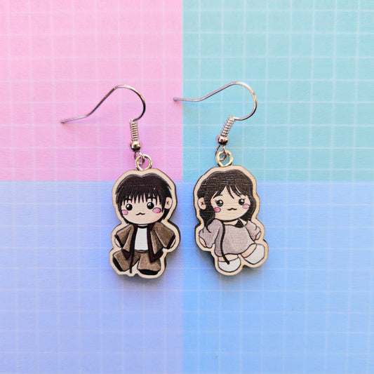 Eco Friendly 1 Inch Wooden Dangle Earrings - Heart on the Window Jin and Wendy