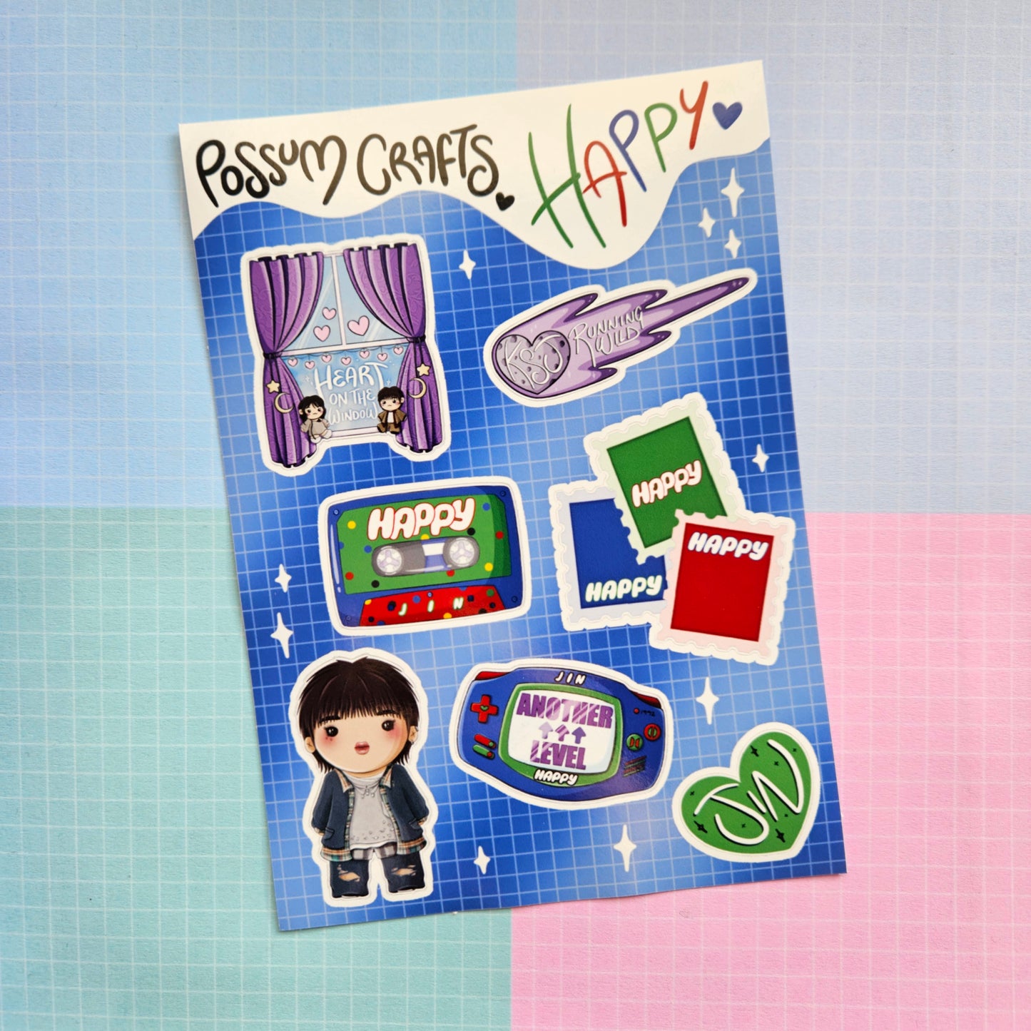 A6 Glossy Sticker Sheet - Jin Happy