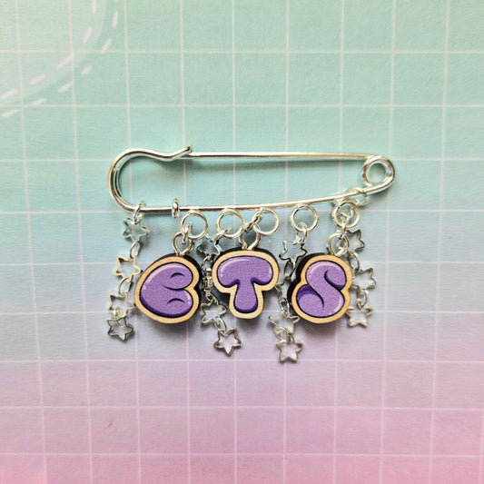 Eco Friendly Wooden Charm Safety Pin Brooch - BTS