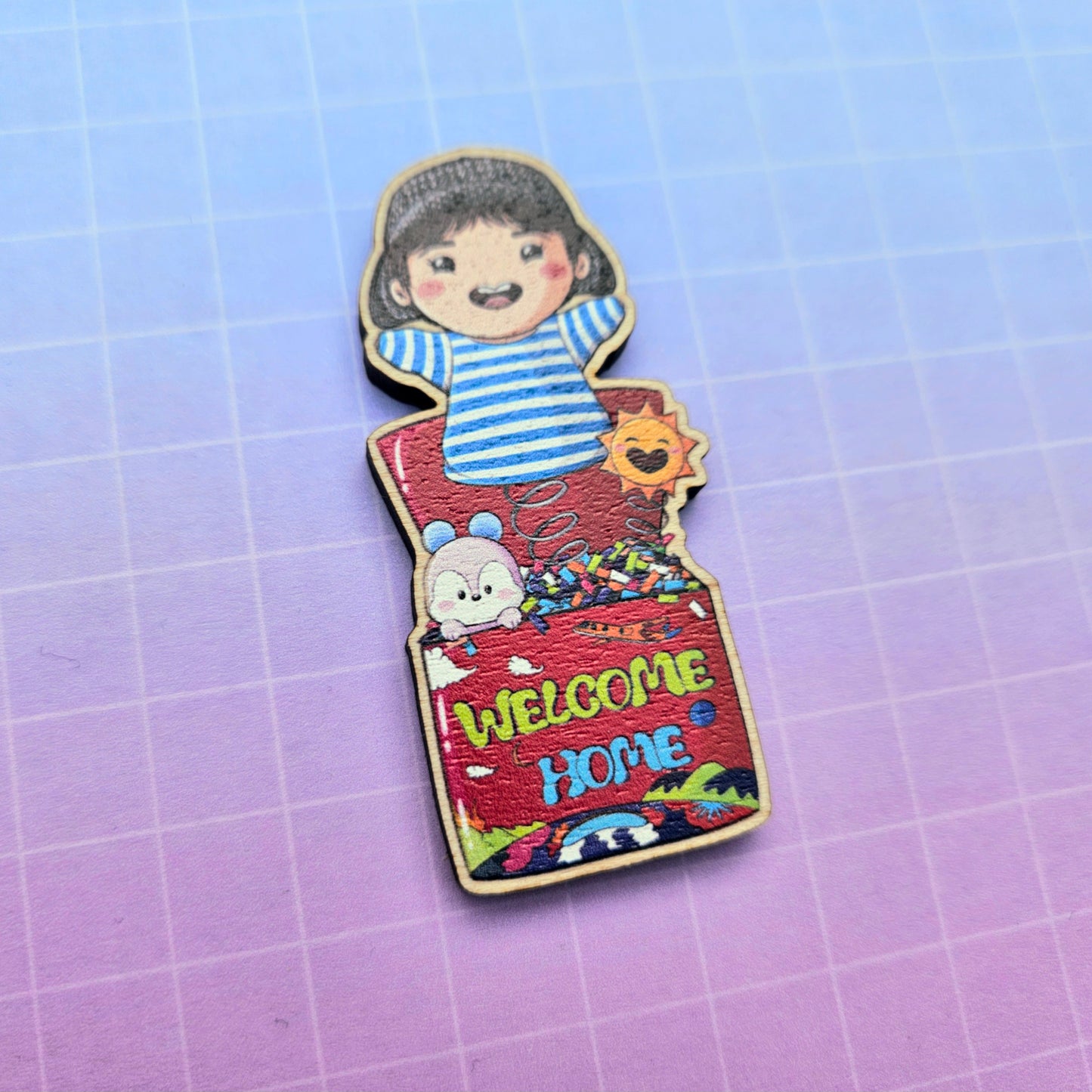 Eco Friendly Wooden 2.5 Inch Pin - Welcome Home JHope Hobi