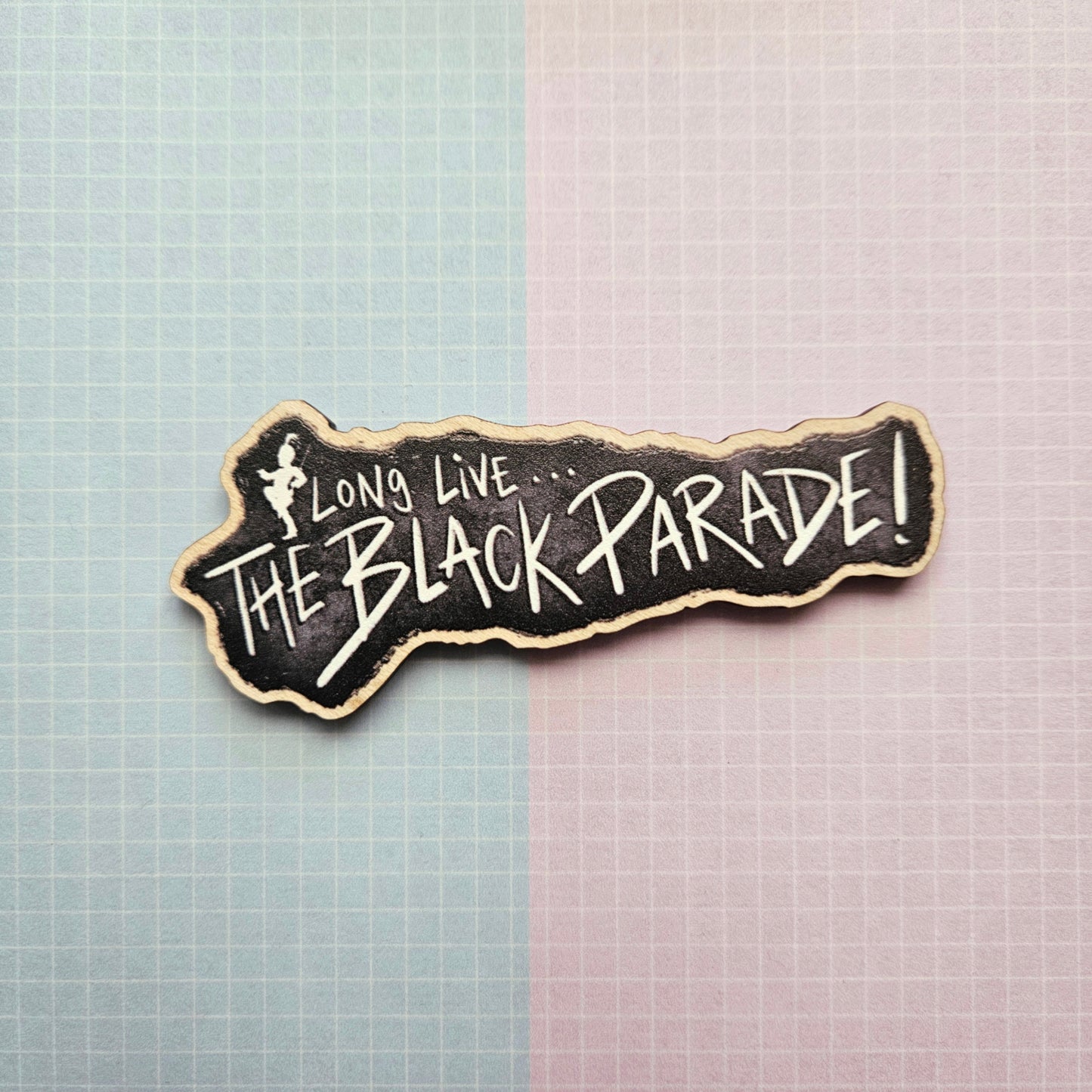 Eco Friendly Wooden 3 Inch Pin - Long Live The Black Parade Tour
