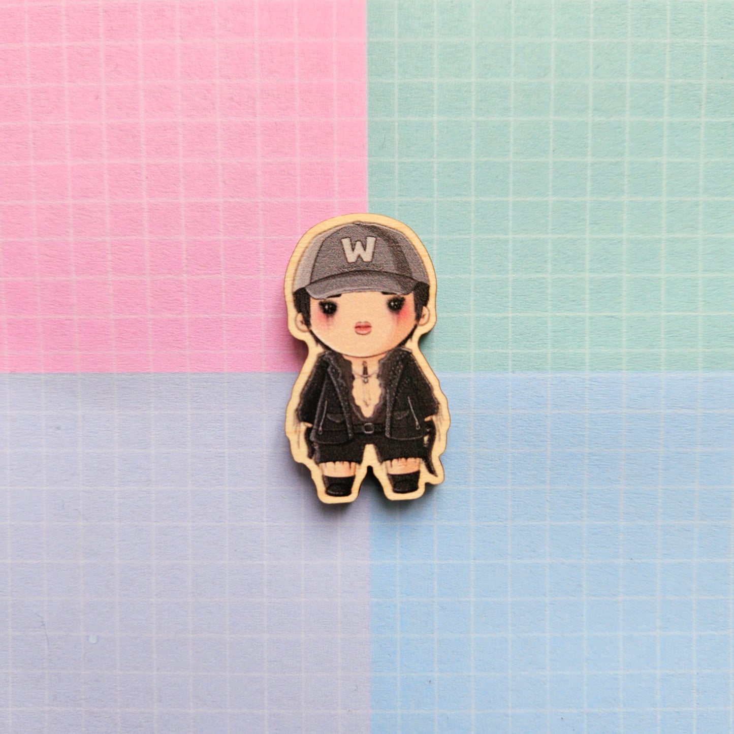 Eco Friendly Wooden 1.5 Inch Pin - The Rose Woosung 44 Forget Forever Chibi