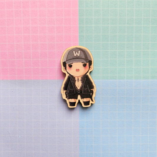 Eco Friendly Wooden 1.5 Inch Pin - The Rose Woosung 44 Forget Forever Chibi