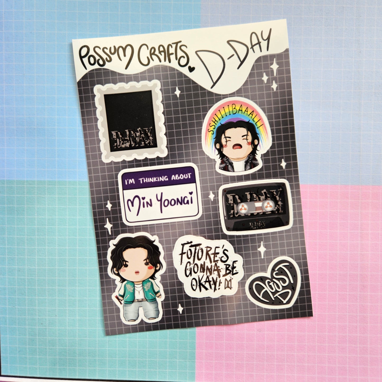 A6 Glossy Sticker Sheet - Suga D-Day