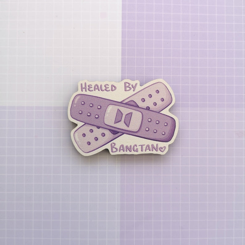 Eco Friendly Wooden 2 Inch Pin - BTS OT7 Bangtan Bandaid