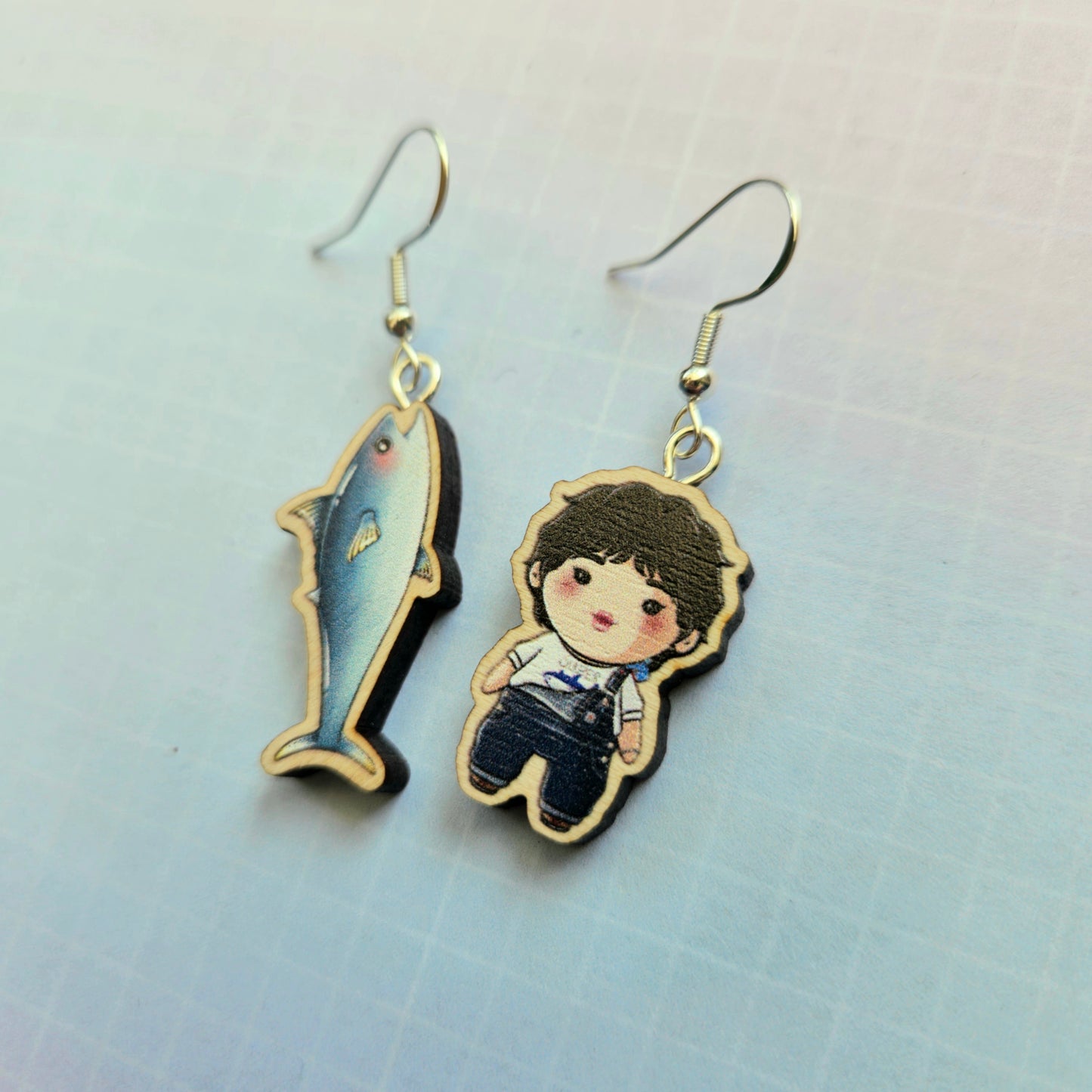 Eco Friendly 1 Inch Wooden Dangle Earrings - Super Tuna Jin Original