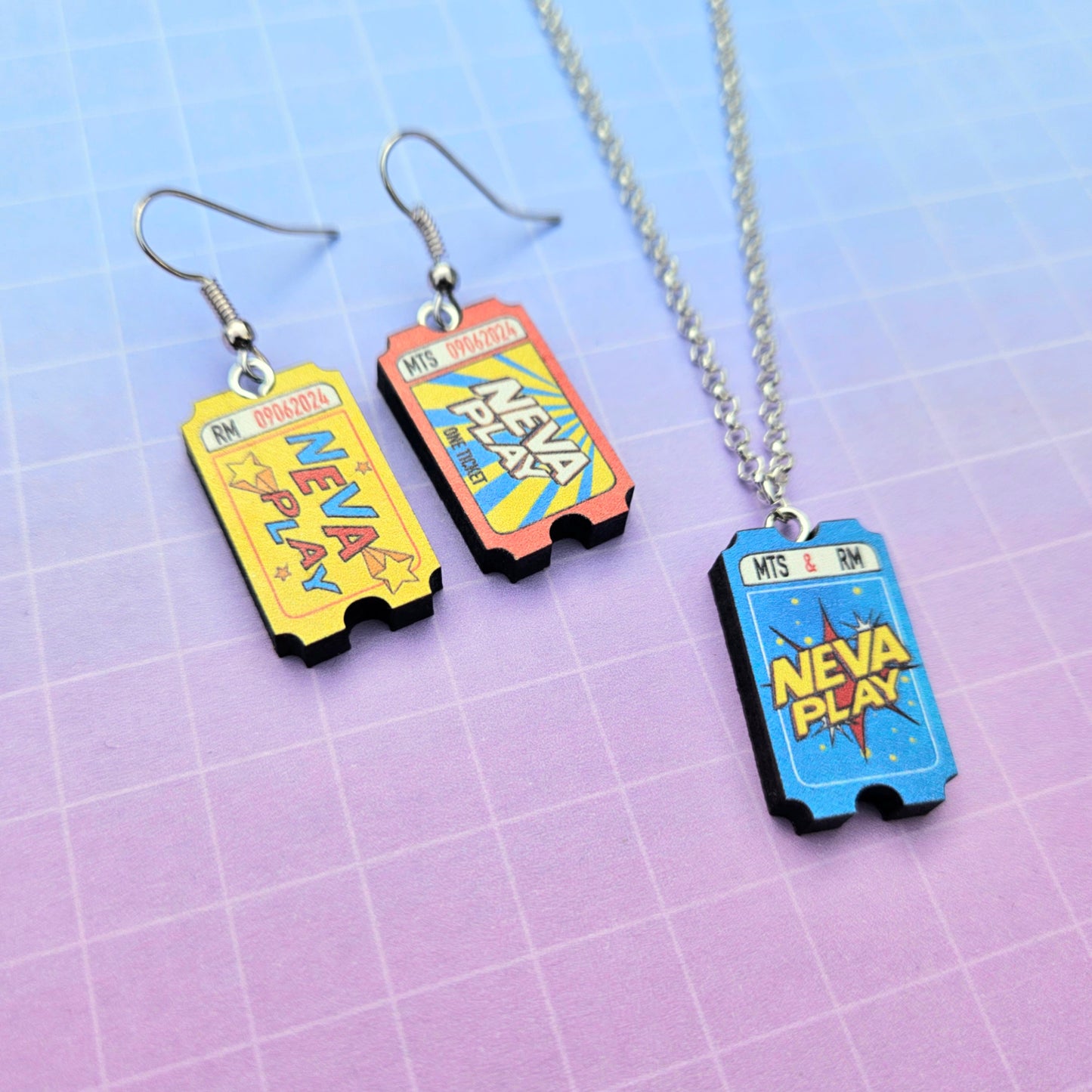 Eco Friendly 1 Inch Wooden Dangle Earrings and Necklace - Neva Play Tickets Set