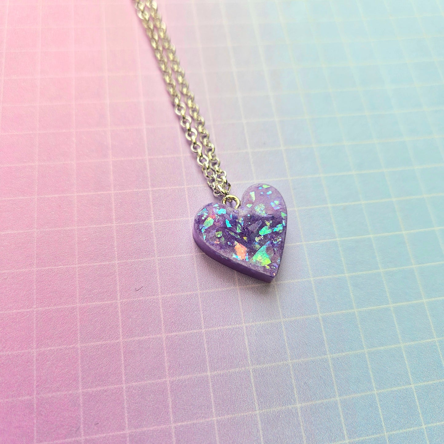 Handmade Resin Necklace Small - Purple or Lilac Bora Heart