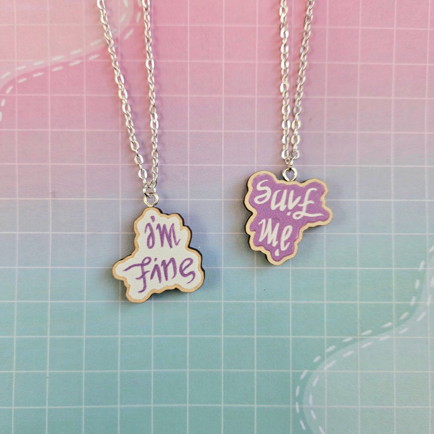 Eco Friendly Wooden 1 Inch Necklace - I'm Fine Save Me