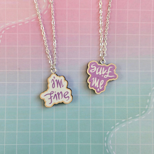 Eco Friendly Wooden 1 Inch Necklace - I'm Fine Save Me