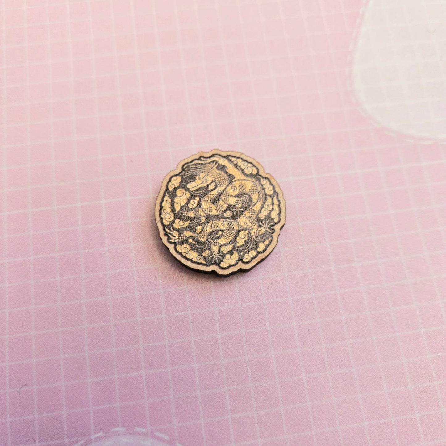 Eco Friendly Wooden 1 Inch Filler Pin or Necklace - Daechwita Sword and Dragon