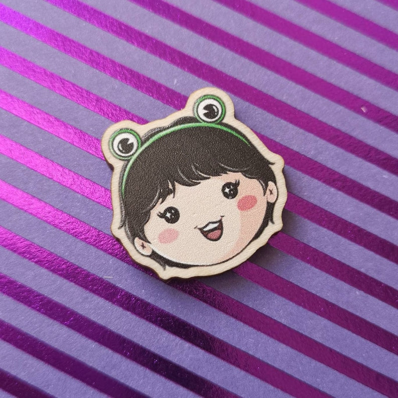Eco Friendly Wooden 1 Inch Filler Pin - Froggy Taekook Taehyung and Jungkook