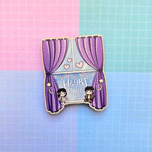 Eco Friendly Wooden 2 Inch Pin - Kim Seokjin Jin and Wendy Heart on the Window