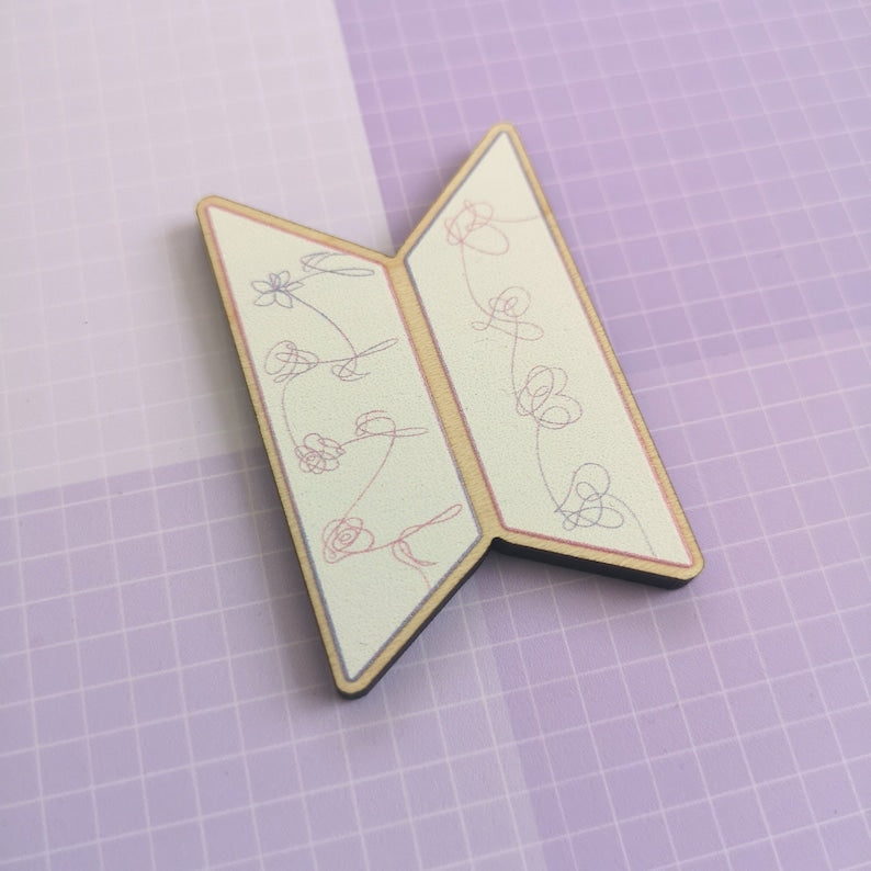 Eco Friendly Wooden 2 Inch Pin - BTS OT7 Love Yourself Logo
