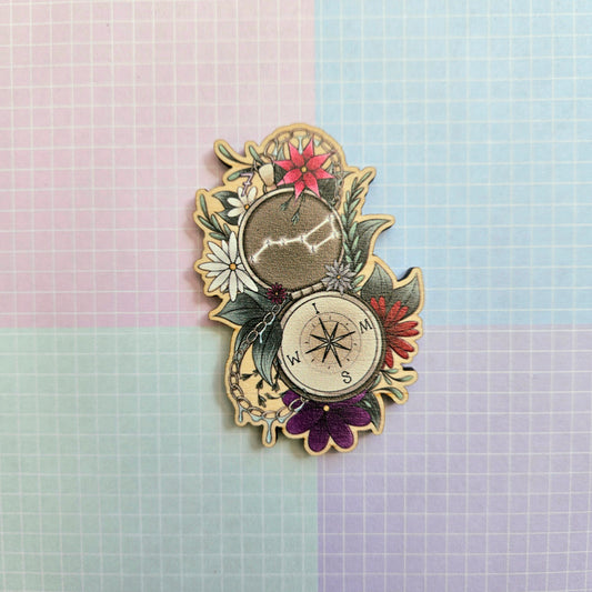 Eco Friendly Wooden 2 Inch Pin - Swim Compass