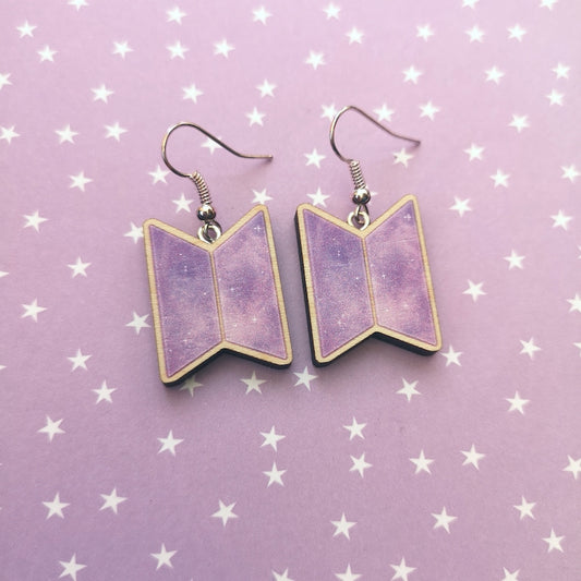 Eco Friendly 1 Inch Wooden Dangle Earrings - Pastel Bangtan Logo