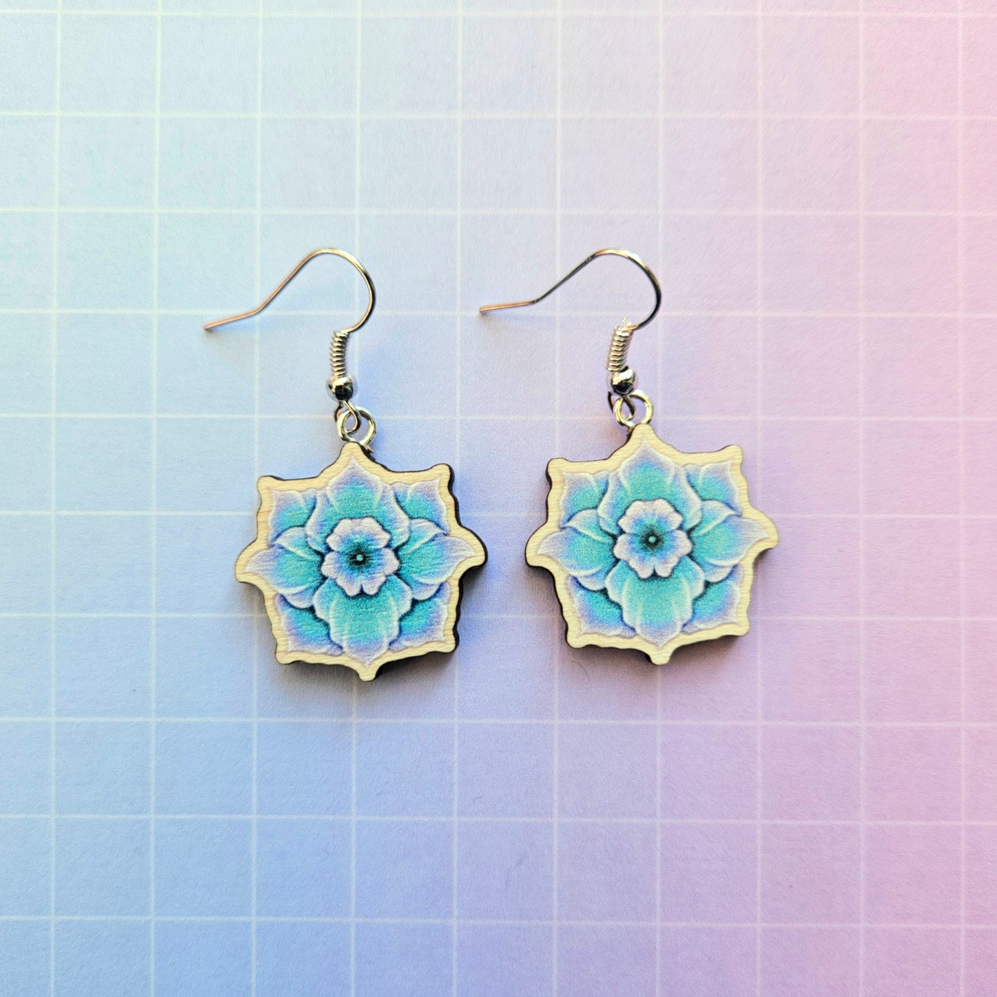 Eco Friendly 1 Inch Wooden Dangle Earrings - Smeraldo Flower Jimin
