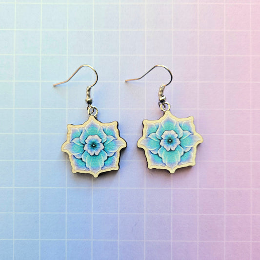 Eco Friendly 1 Inch Wooden Dangle Earrings - Smeraldo Flower Jimin