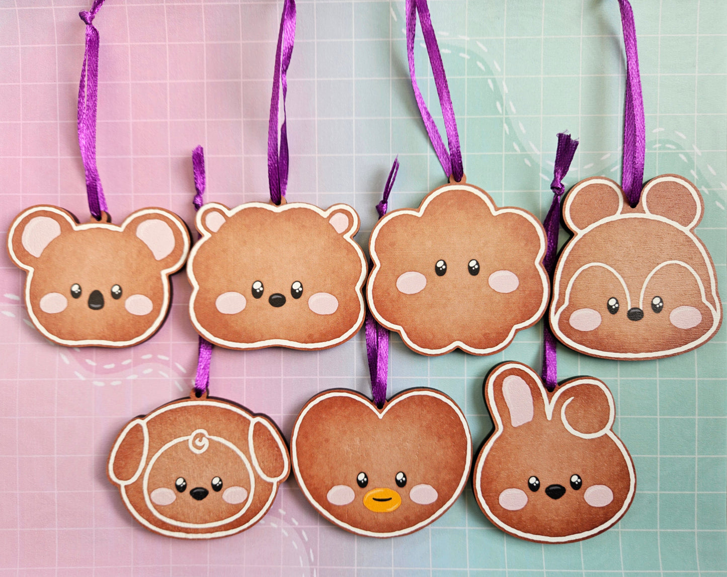 Eco Friendly Wooden 2.5 Inch Christmas Tree Decoration - BTS OT7 Gingerbread Cookies