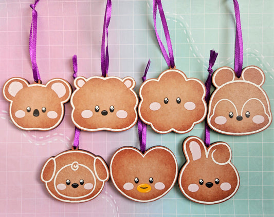 Eco Friendly Wooden 2.5 Inch Christmas Tree Decoration - BTS OT7 Gingerbread Cookies