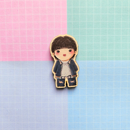 Eco Friendly Wooden 1.5 Inch Pin - Kim Seokjin Jin I'll Be There Chibi