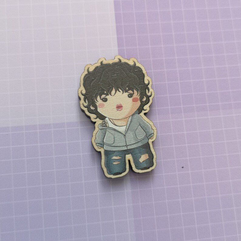 Eco Friendly Wooden 1.5 Inch Pin - Jeon Jungkook JK BTS Chibi