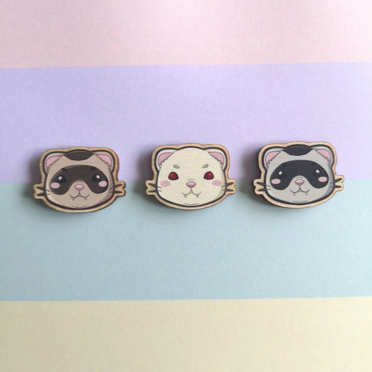 Eco Friendly Wooden 1 Inch Filler Pin - Albino Sandy Bandit Ferret Face