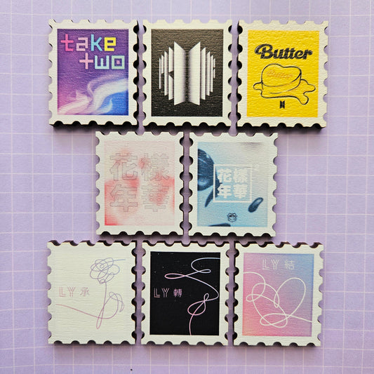 Eco Friendly Wooden 1.5 Inch Pin - BTS OT7 Song Stamps