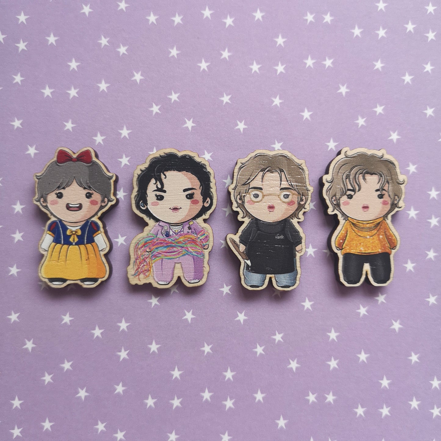 Eco Friendly Wooden 1.5 Inch Pin - Kim Taehyung V BTS Chibi