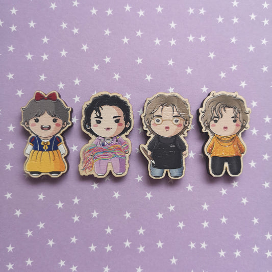 Eco Friendly Wooden 1.5 Inch Pin - Kim Taehyung V BTS Chibi