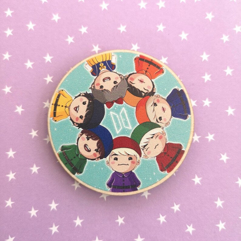 Eco Friendly Wooden 2 Inch Pin - BTS OT7 Rounds