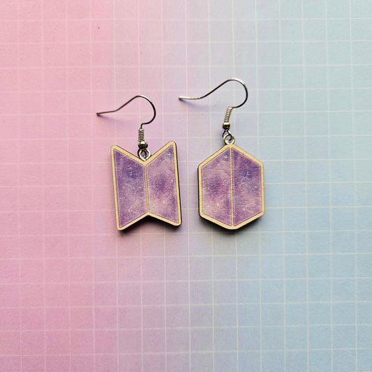 Eco Friendly 1 Inch Wooden Dangle Earrings - Pastel Bangtan and ARMY Logo