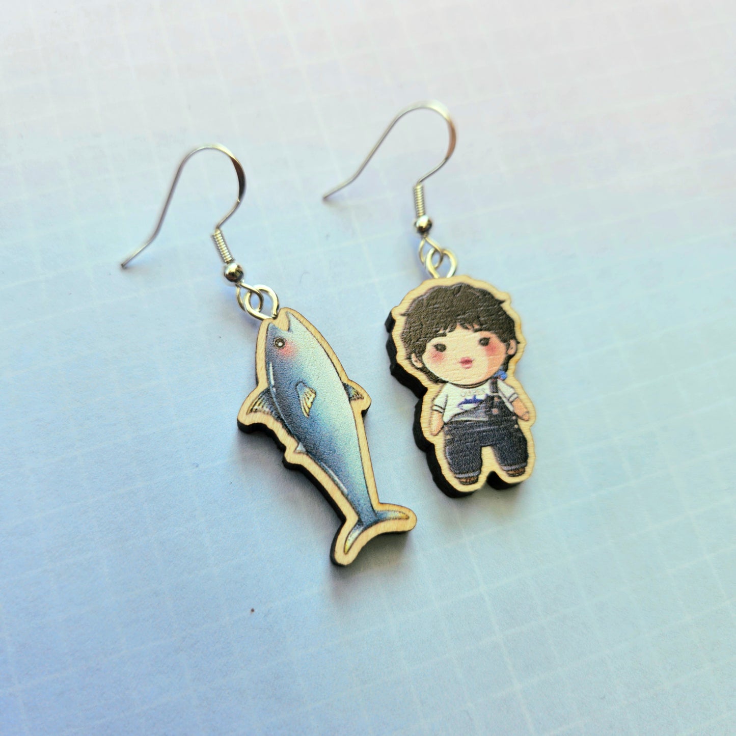 Eco Friendly 1 Inch Wooden Dangle Earrings - Super Tuna Jin Original