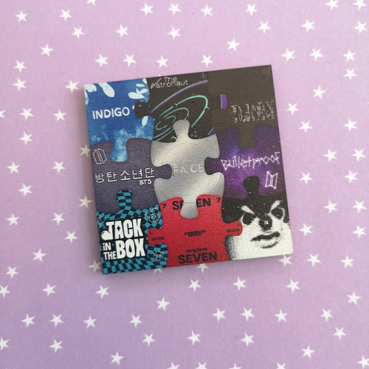 Eco Friendly Wooden 2 Inch Pin - BTS OT7 Chapter Two Solo Album Puzzle