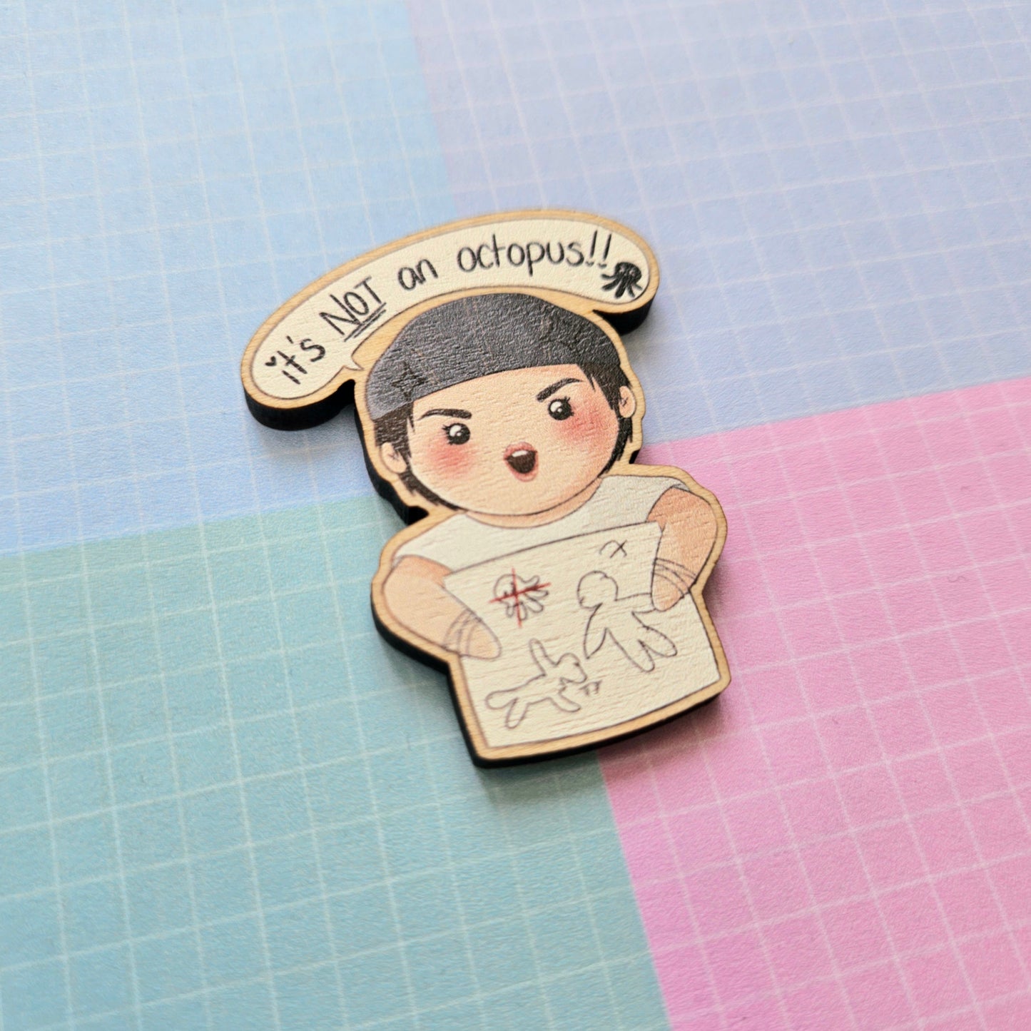 Eco Friendly Wooden 2 Inch Pin - Octopus Live Jin