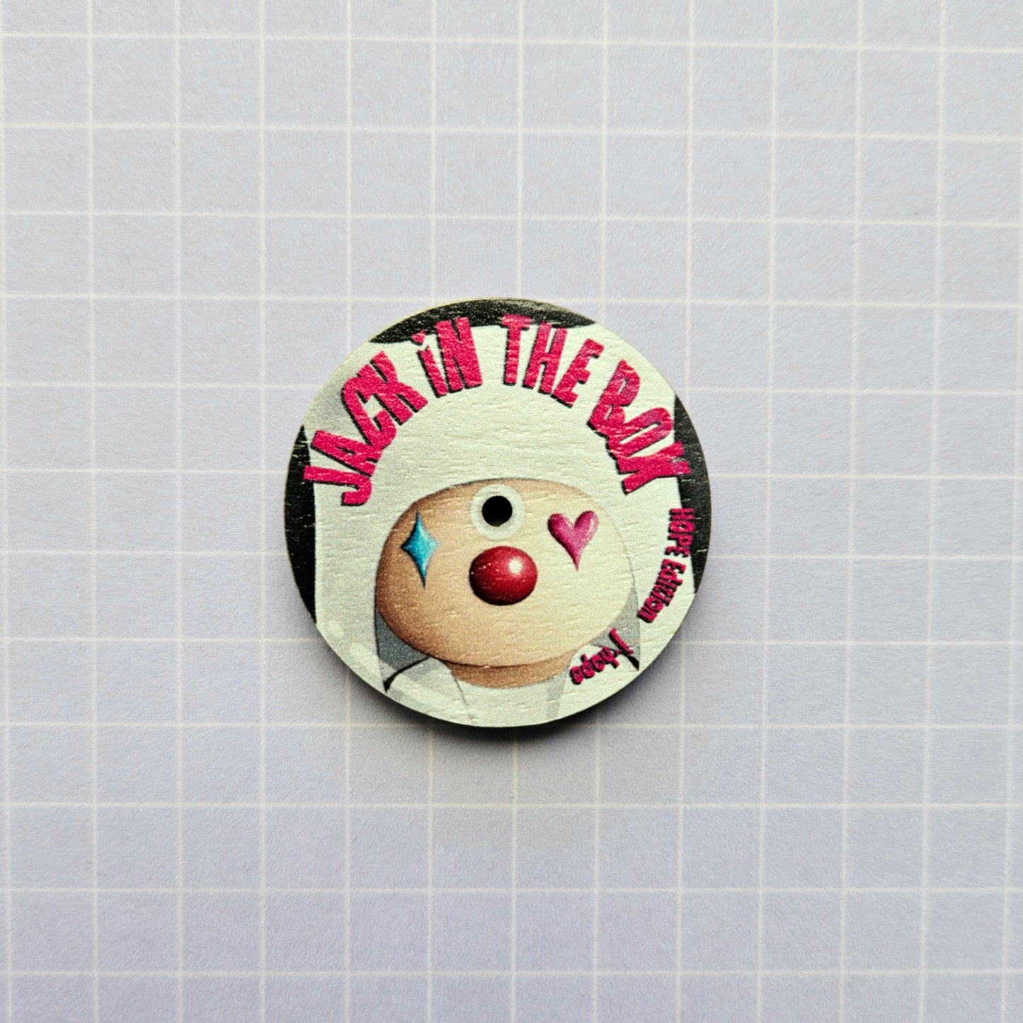 Eco Friendly Wooden 1.5 Inch Pin - Indigo Layover Jack In The Box Vinyl CD