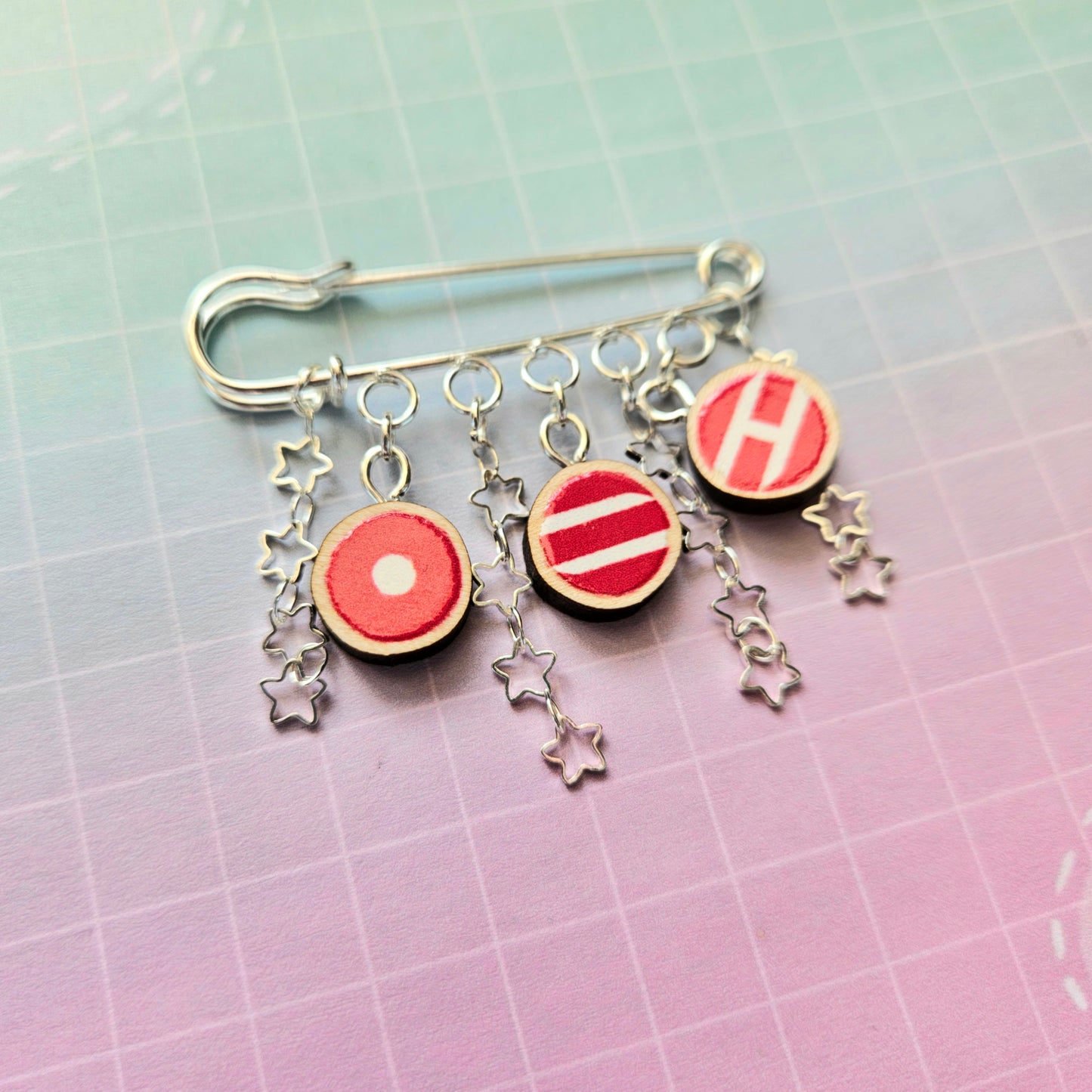 Eco Friendly Wooden Charm Safety Pin Brooch - Arirang