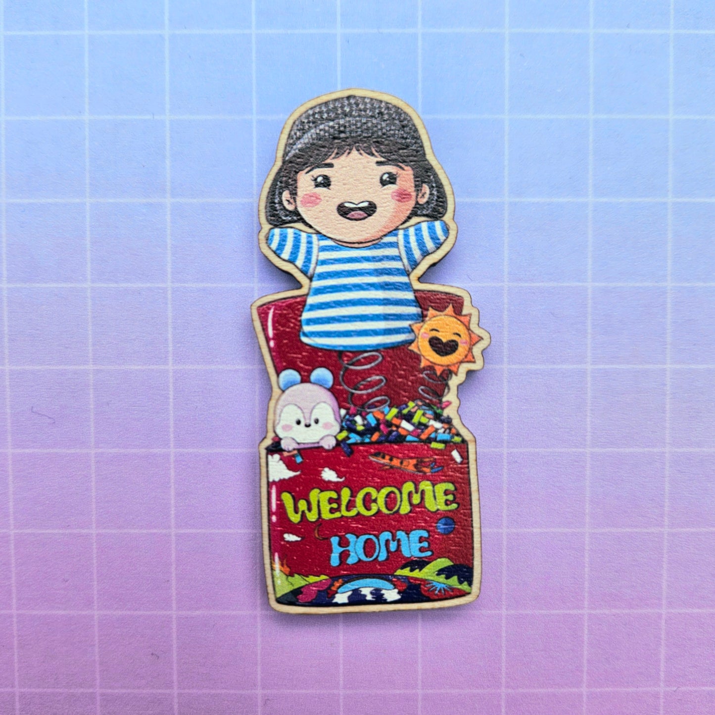 Eco Friendly Wooden 2.5 Inch Pin - Welcome Home JHope Hobi