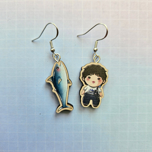 Eco Friendly 1 Inch Wooden Dangle Earrings - Super Tuna Jin Original