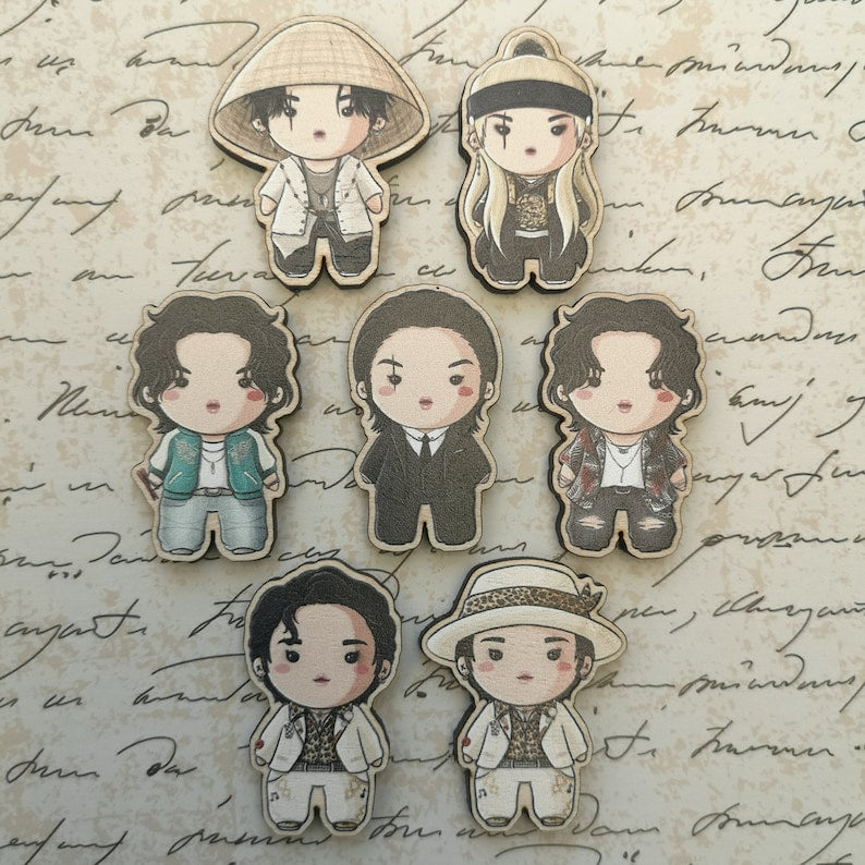 Eco Friendly Wooden 1.5 Inch Pin - Min Yoongi Suga Agust D BTS Chibi