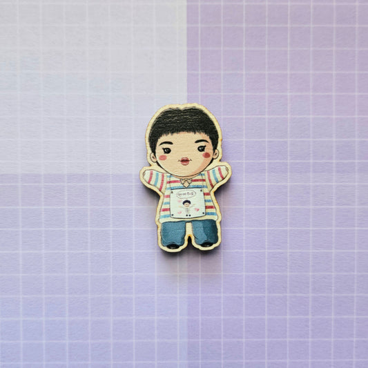 Eco Friendly Wooden 1.5 Inch Pin - Hug Jin