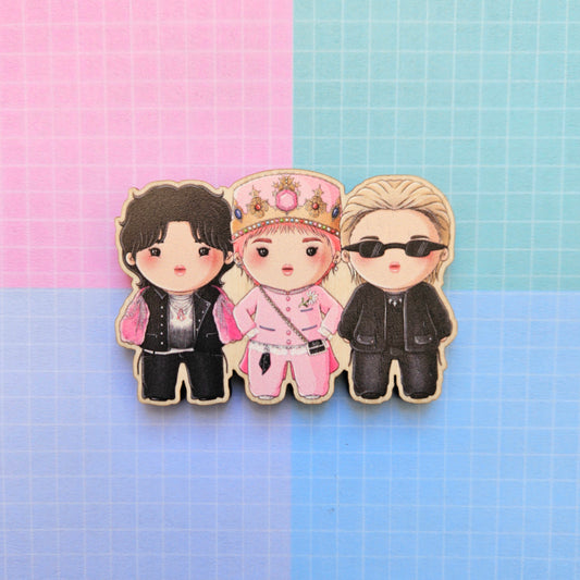 Eco Friendly Wooden 2.5 Inch Pin - Big Bang Trio